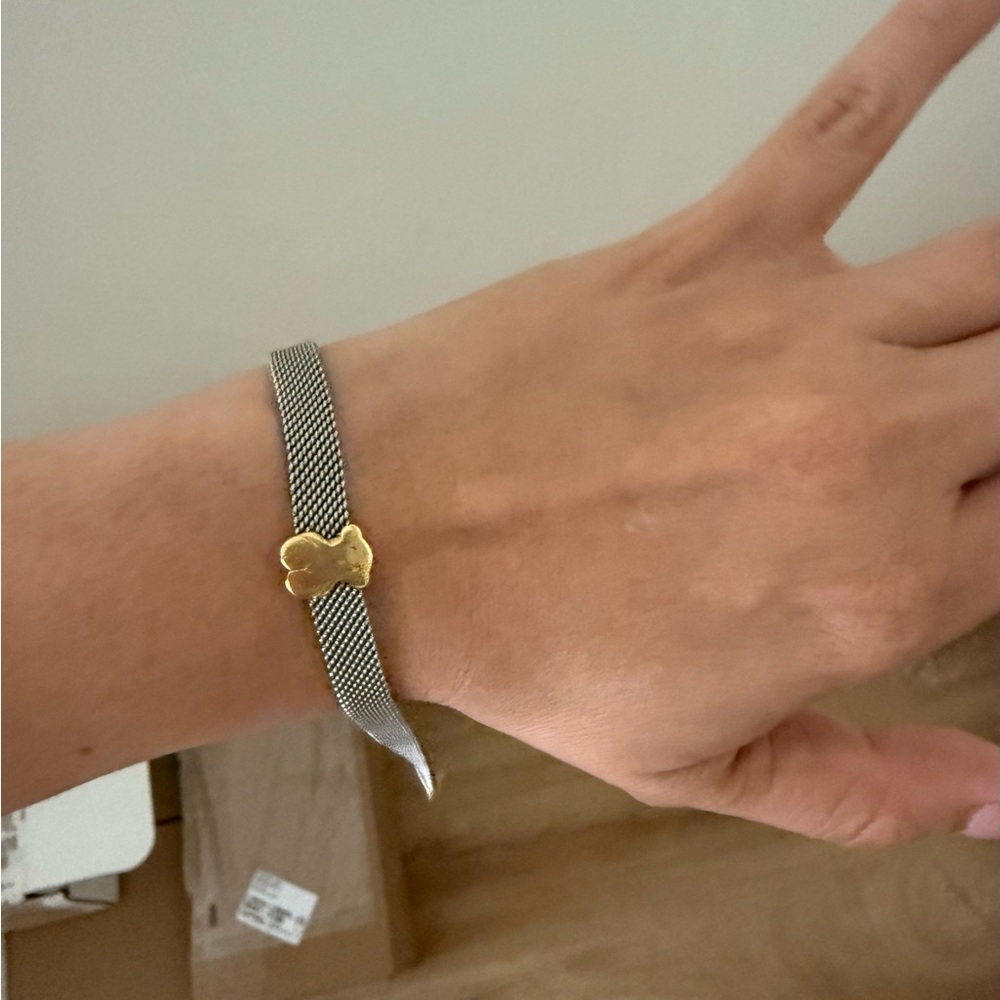 Tous Two-Tone Steel Mesh Bracelet with Gold Bear - Picture 3 of 3